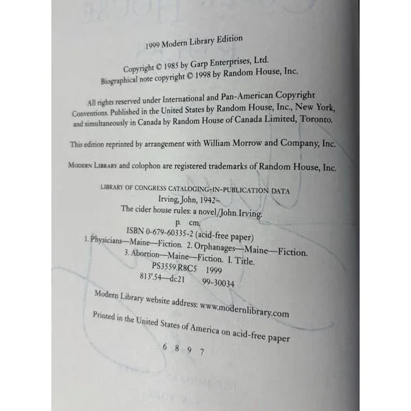 🤎NEW The Cider House Rules- SIGNED John Irving, Modern Library HC/DJ NEW 🤎 - Picture 8 of 10